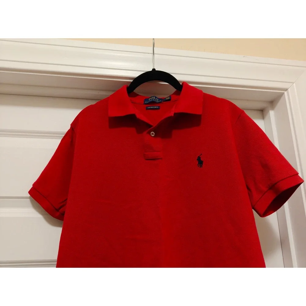 Polo Ralph Lauren Mens Custom Slim Fit Red Cotton Pique Polo Shirt Medium M